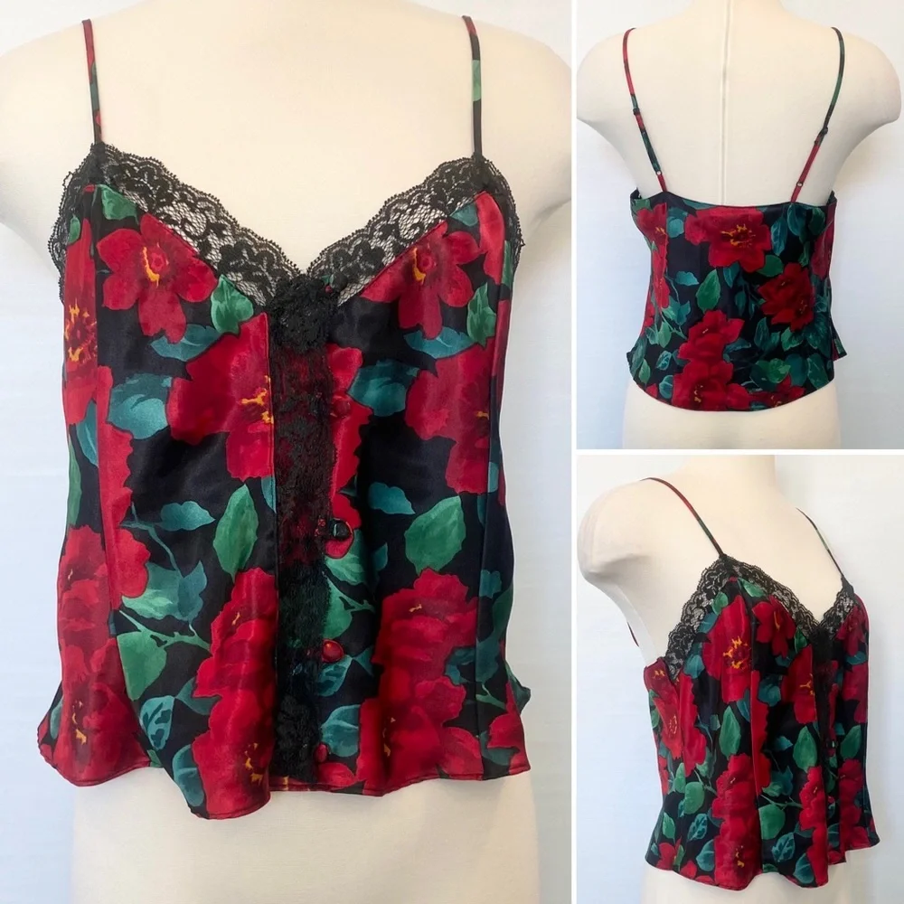 90s Victoria’s Secret Silky Satin Floral Print Vintage Lace Camisole Gold Label - Picture 8 of 8
